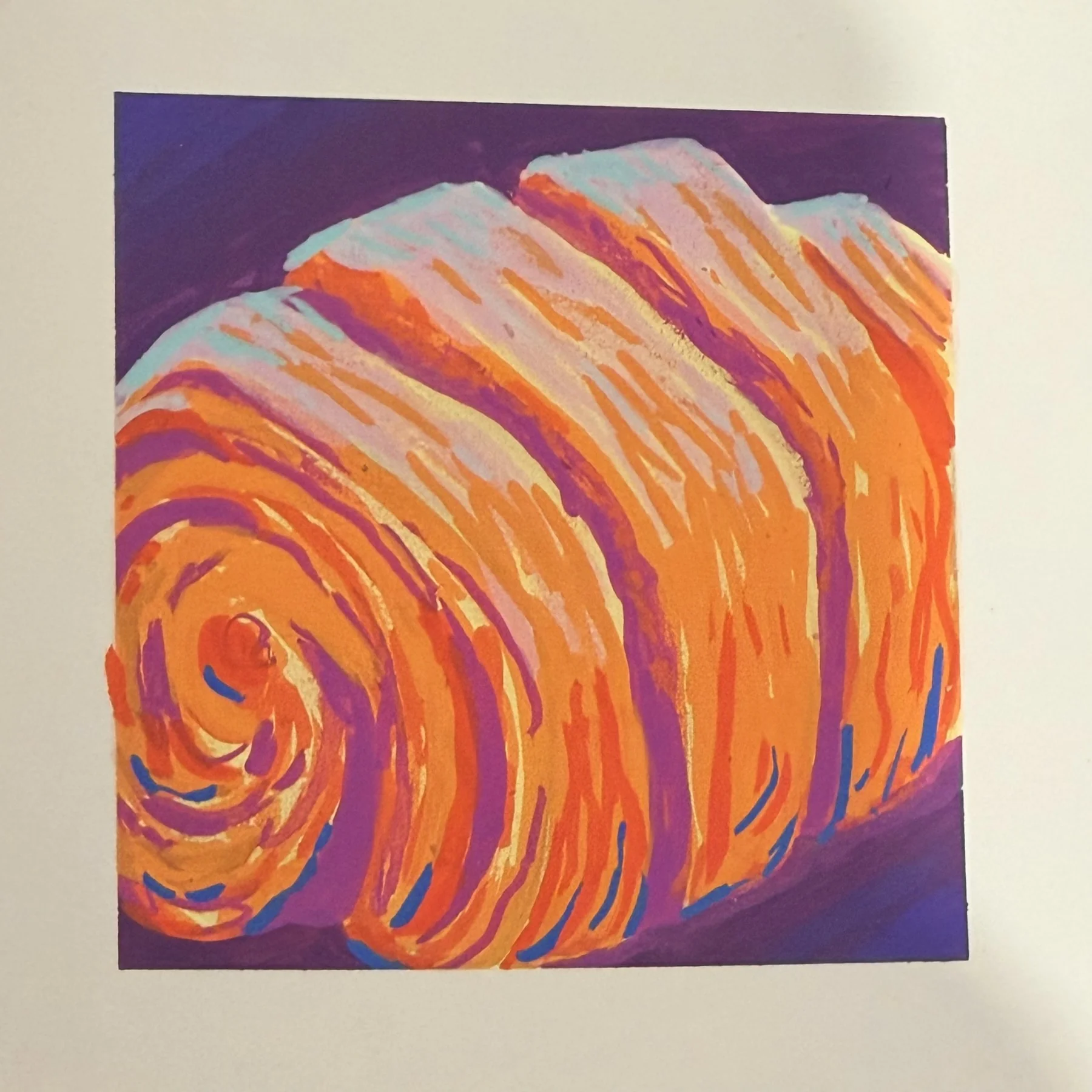 Hand-painted croissant in expressive bright colors