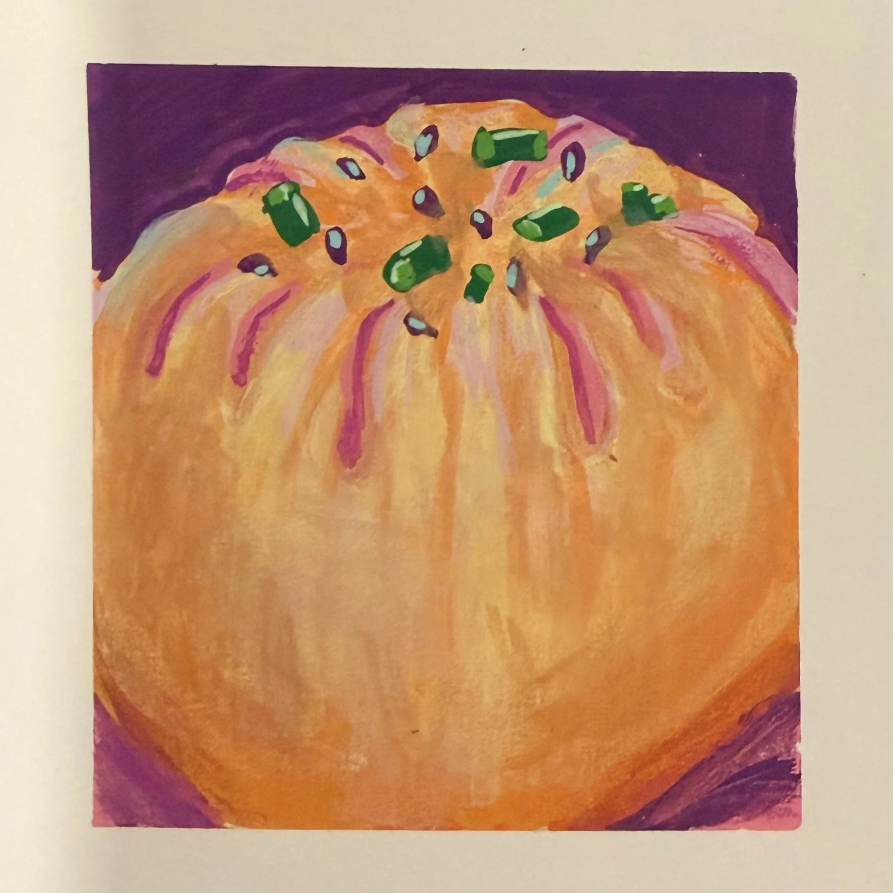 Hand-painted dumpling in expressive bright colors