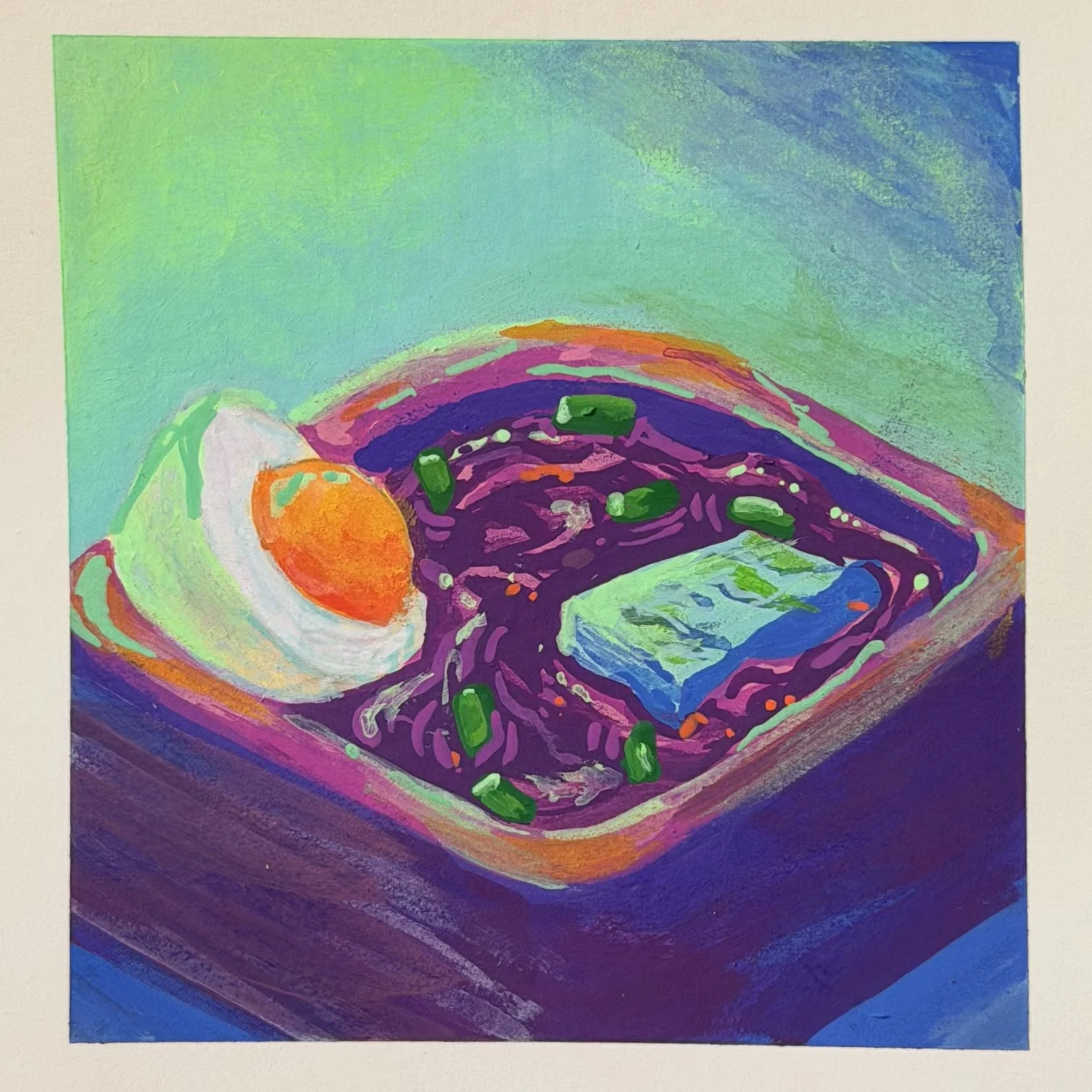 Hand-painted savory toast in expressive bright colors