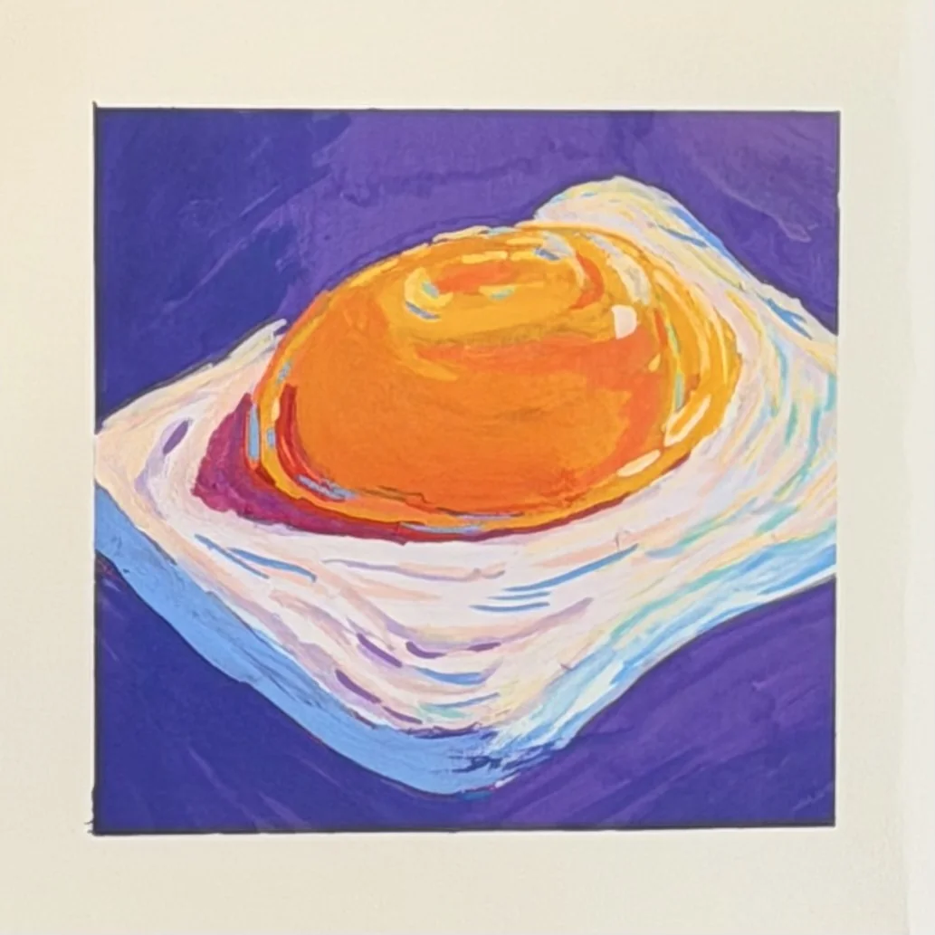 Hand-painted fried egg in expressive bright colors