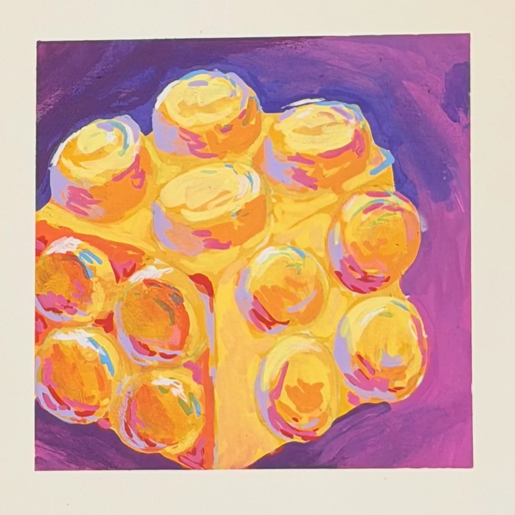 Hand-painted bubble waffle in expressive bright colors