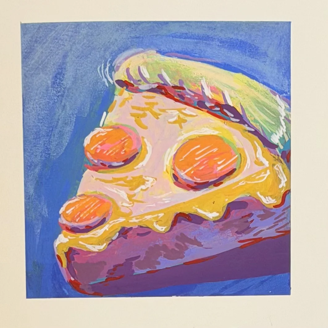 Hand-painted pizza in expressive bright colors