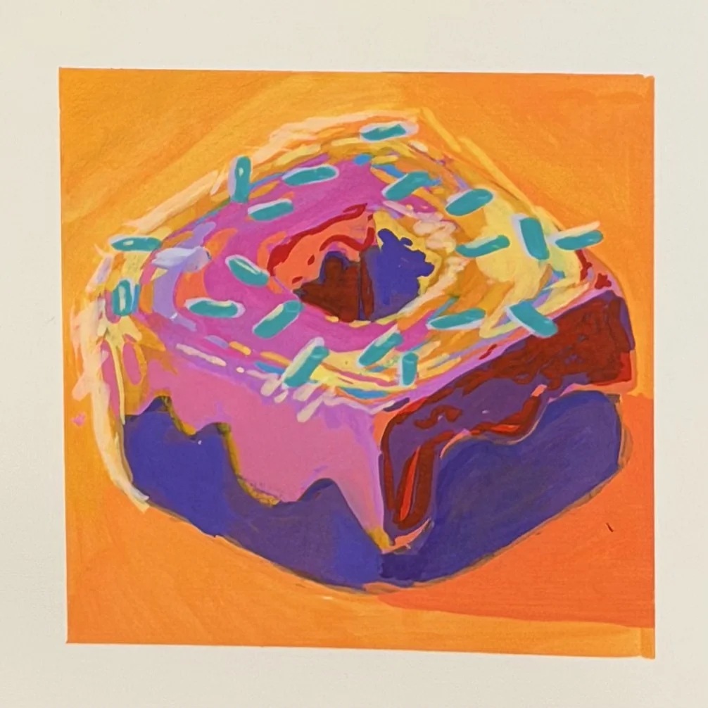 Hand-painted sprinkle doughnut in expressive bright colors