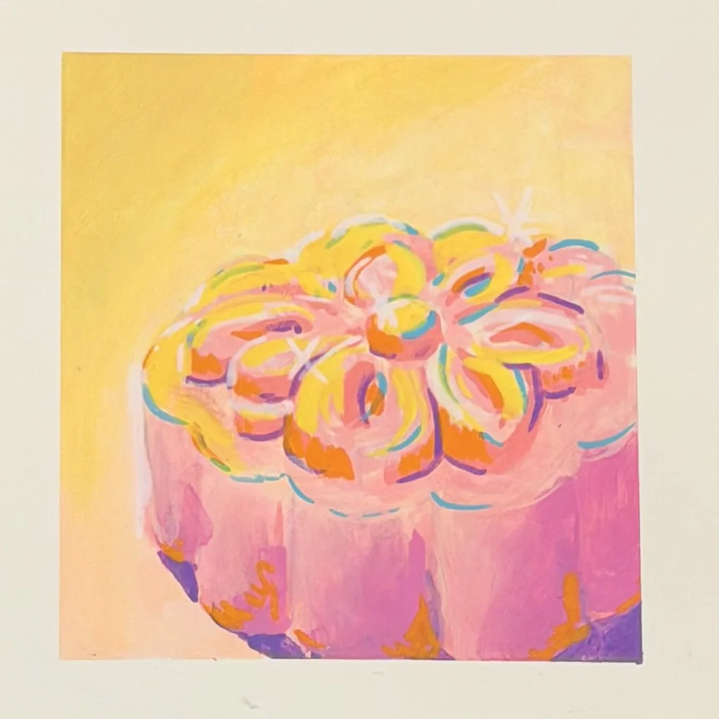 Hand-painted mooncake in expressive bright colors
