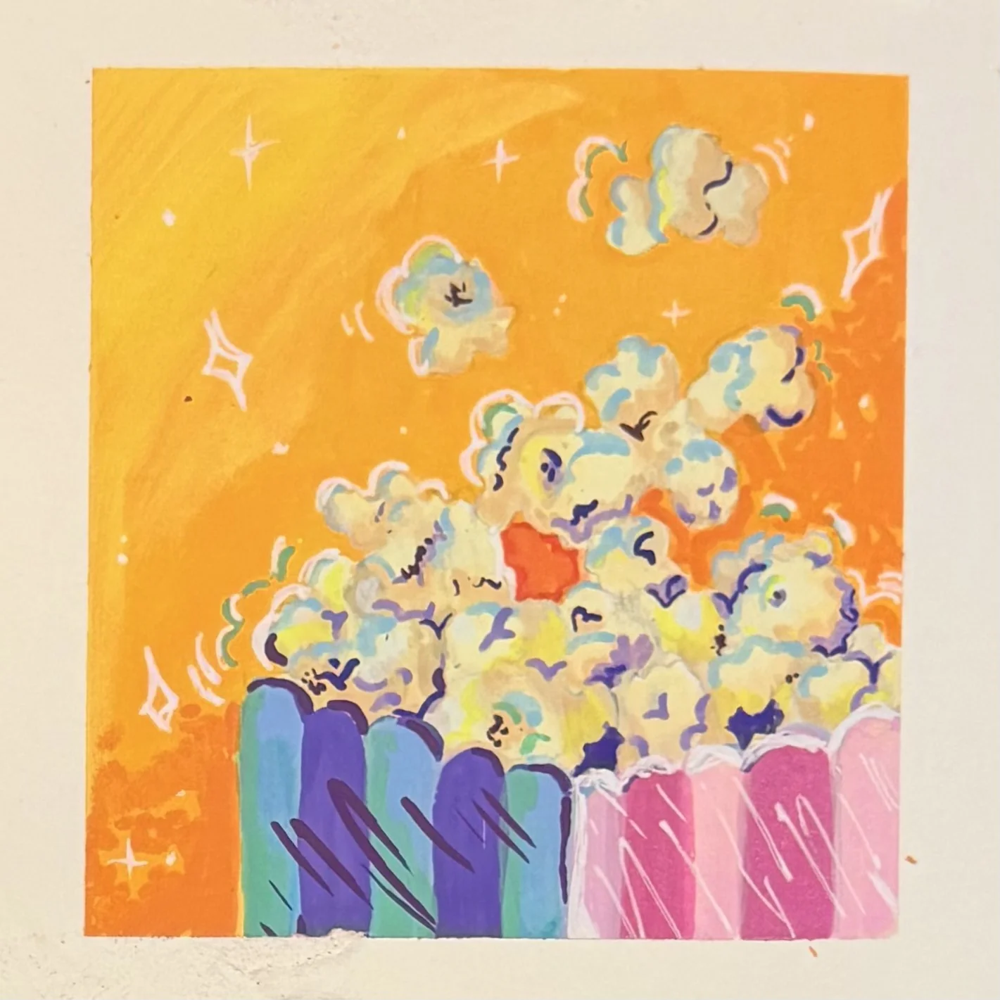 Hand-painted popcorn in expressive bright colors
