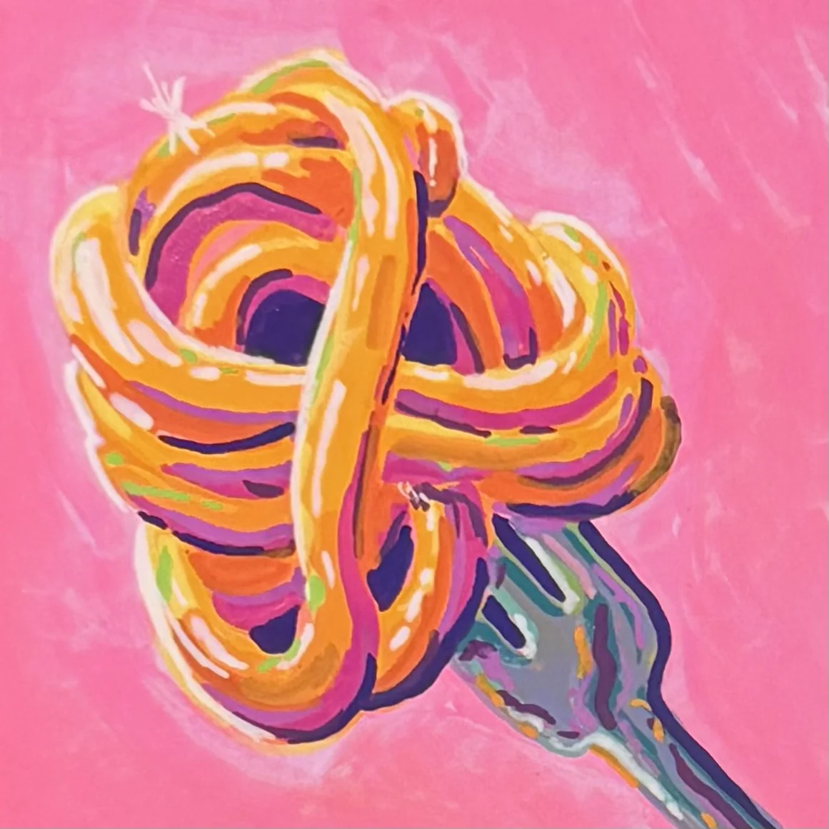 Hand-painted churros in expressive bright colors