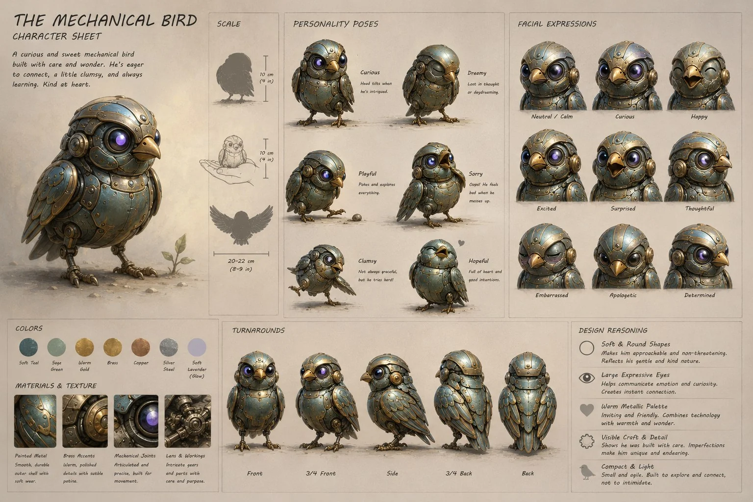 Mechanical bird character sheet
