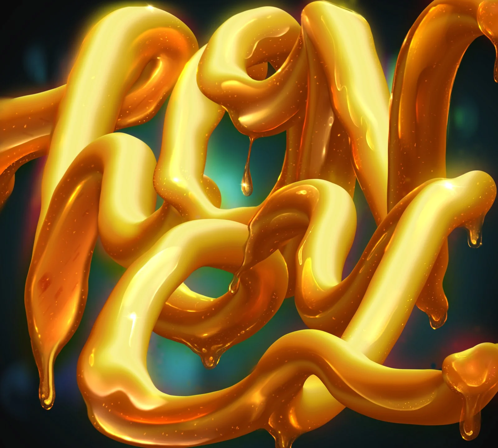Golden honey-like script lettering with glossy curves
